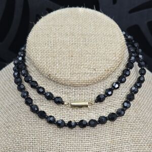 Black Glass Faceted Layering Beaded Necklace